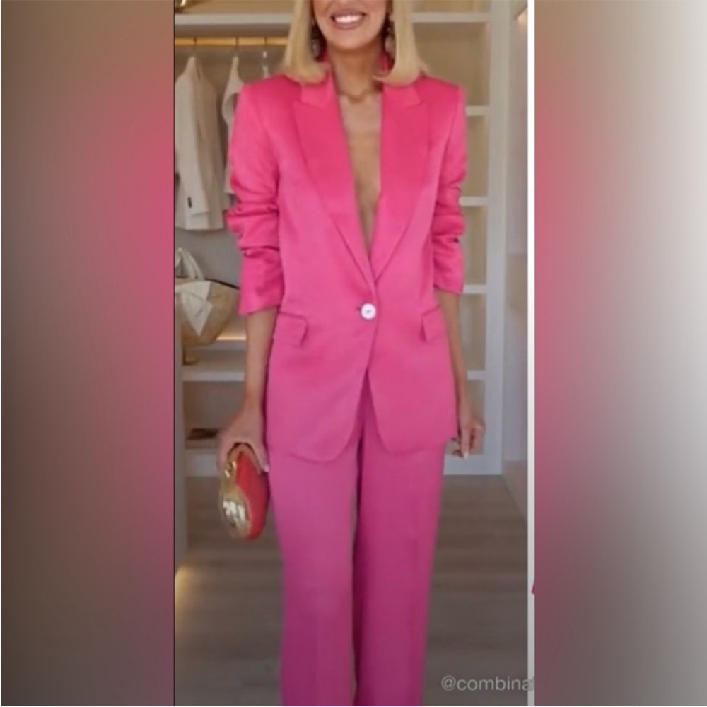 ZARA 2 PIECES MATCHING SET SATIN EFFECT BLAZER & SATIN EFFECT STRAIGHT LEG PANTS - Picture 5 of 16